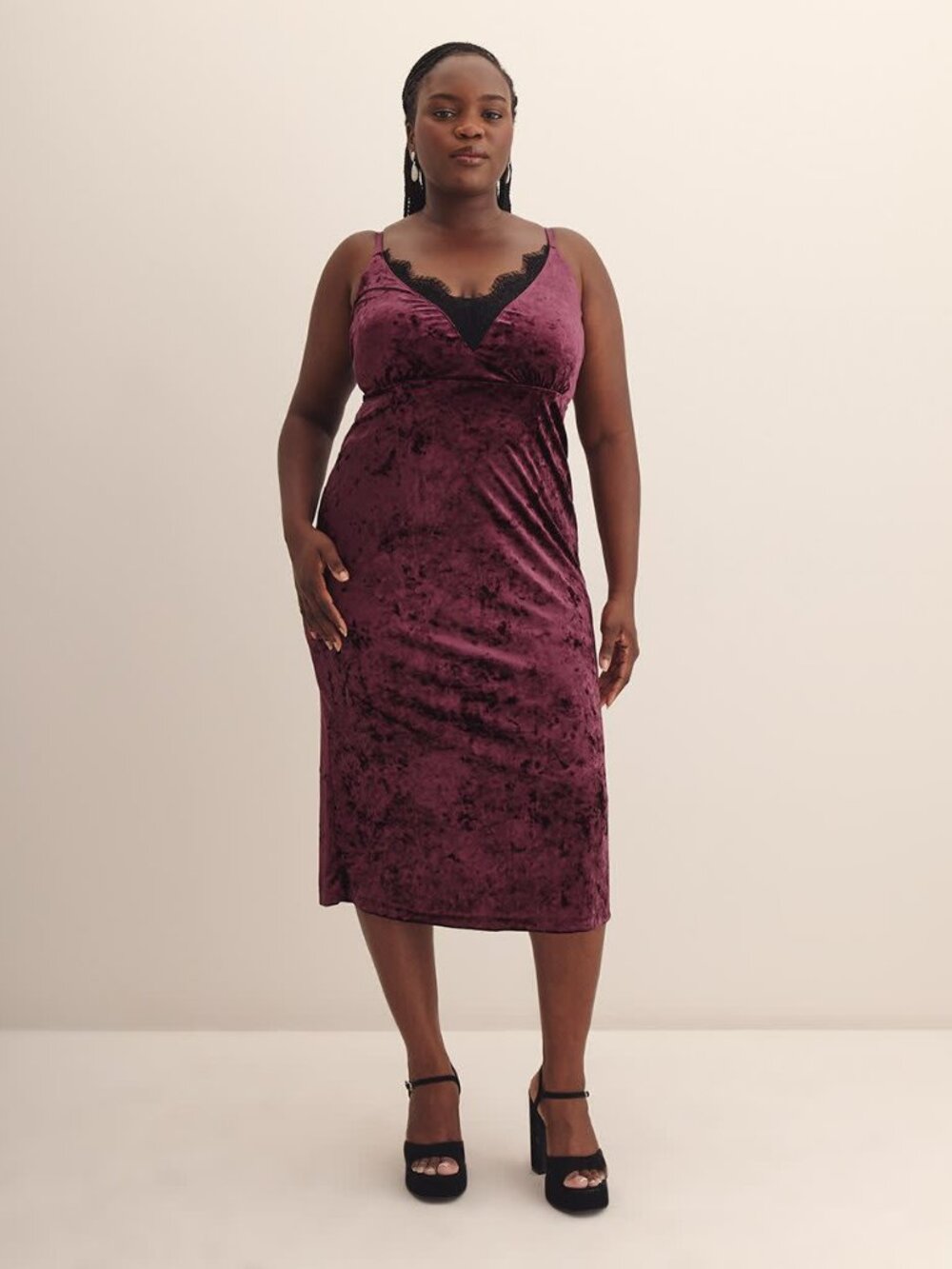 Addition Elle Knit Dress – Fit & Flare, Lace Trim, Midi Length